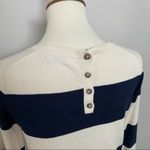 Madewell Wallace Dress Sweater Striped Button Back Plunge V Neck Navy Blue Cream Photo 7