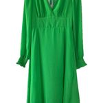 MELLODAY NWT Green Midi Dress M Smocked Cuffs Tie Back Cottagecore Romantic Photo 0