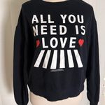 Beatles “All You Need is Love” Graphic Sweatshirt Black Cropped Pullover Medium Red Photo 0