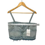 ZARA Denim Jean Cropped Pants Top Spaghetti Straps Size Large Bloggers Blue Wash Photo 6