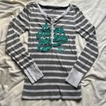 Aeropostale Y2K Aéropostale logo white and grey striped henley ribbed long sleeve tee large Photo 0