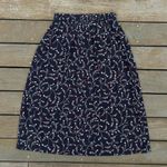 Vintage Navy Blue w/ Red/White Floral Cricket Lane Chiffon Midi Skirt Size L Photo 3