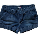 Body Central Y2K Low Rise Mini Shorts Sz 5 Dark Wash Denim Cuffed Pockets Photo 0