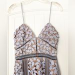 Self Portrait Arabella Lace V Neck Midi Dress Smoked Lilac & Nude Tan Size 4 Photo 3