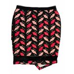 Bisou Bisou Black Pencil Skirt Lips Print Mesh Detail Asymmetrical Bodycon XL Photo 5