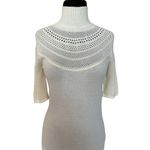 Cache Moc Neck Peek A Boo Pointelle Knit Stretch Top New Winter White NWT $88 Photo 3