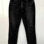Reformation  Pacific Black Studded Harley High Rise Slim Straight Jeans 29 Photo 0