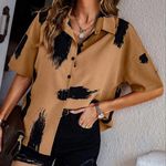 Brush Print Drop Shoulder Shirt Blouse Photo 0