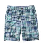LL Bean Green Blue Plaid Madras PatchworkFavorite Fit Bermuda Shorts Size 10 Photo 2