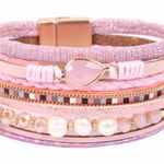 Pink Chunky Bead Faux Leather Bracelet Photo 0
