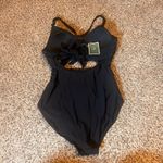 Ecomenie Black One Piece Cutout Swimsuit Medium Criss Cross Tie Front NEW Photo 1