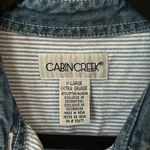 Cabin creek Vintage Fall Farm Embroidered Button Down Shirt Pinstripe Denim Cow Pumpkin Barn Photo 3