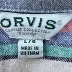 Orvis Linen Blend Button Up Shirt Striped Cap Sleeve Casual Top Large Boxy Fit Photo 3