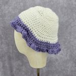 Vintage Y2K Crochet Festival Kawaii Purple White Knit Beanie Floral Funky Hat Photo 2
