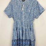 J.Crew Pintuck Mini Shirtdress Bandana Block Print Organic Cotton Blue M NWT Photo 4
