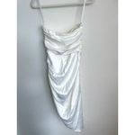Lovers + Friends Revolve White Satin Ruched Midi Dress Photo 7