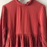 Free People  100% Cotton Terracotta Mini Dress gauze fabric keyhole tie ruffle S Photo 6