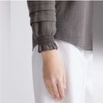 Quince  Textured Organic Cotton Peasant Blouse Charcoal M Photo 2