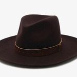 WYETH | "Harper" Brown Leather Detail Australian Wool Fedora Hat | OSFM Photo 0