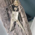 Lena Pin Brooch Woman Heart Tribal Design Vintage Handmade Brass Figurine Signed Gold Photo 2