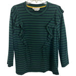 Anthropologie By Erika Green Blue Stripe Ruffle Front Top Size XS Casual Preppy Photo 0