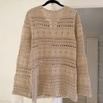 TheOpen Product Pointelle Crochet Knit Wide Sleeve Sweater in Beige Size 1 $175 Photo 8