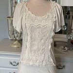 The Comfy Crochet Lace Off White Top Knit Tie Back Womens Small Photo 2