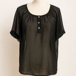 Poetry Sheer Black Blouse Gold Button Detail Short Sleeve Peasant Top Size S Photo 0