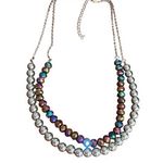 Iridescent Glass Beaded Double Strand Chain Necklace Adjustable Lobster 20.5" Silver Photo 0