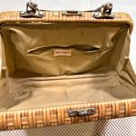 Vintage Floral Needlepoint Wicker Purse Tan Photo 9