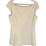 Bailey 44 Cream Cap Short Sleeve Boat Neck Stretch Fitted Blouse Women Sz L Photo 0