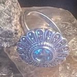 Silver Statement Ring Aquamarine Stone Round CZ Circled Setting EUC Sz 4 Photo 2