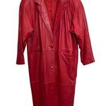 Vintage Large Leather Trench Coat Red Buttery Soft Supple G Photo 0