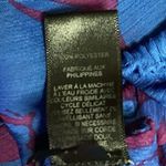 EXPRESS Blue Purple Zebra Print Pleated Ruffle Neck Sheer Pop Over Blouse Top M Photo 3