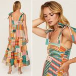 ALÉMAIS Sloane Tiered Midi Patchwork Dress Size 4 US (8 AU) Orange Photo 4