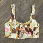 Aerie Grommet Longline Scoop Bikini Top Small Multicolor Tropical Lace Up Padded White Photo 0