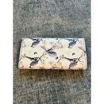 Jolamirel Ivory White Countryside Blue Floral Bird Trifold Clutch Wallet Photo 1