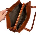 Vintage 80s Brown Faux Leather Shoulder Bag Interior Pockets Kiss Lock Magnetic Photo 3