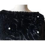 Jet Black Faux Fur Poncho Scarf White Pearls One Size Elegant Cozy Warm Photo 1