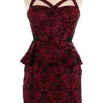 Material Girl Red & Black Damask Strappy Peplum Cocktail Party Dress Size Medium Photo 1