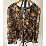 Old Navy NWT Size XL  Black Yellow Orange Floral Chiffon Blouse Smocking Photo 0
