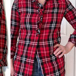 Forever 21  red and black plaid button cotton shirt ruffle S Photo 0