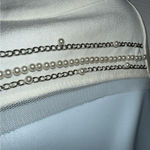 White House | Black Market Warm White Faux Pearl & Chainlink Ruched Top EUC Size S Photo 5