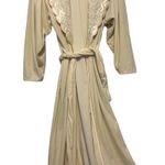 Bill tice beige cream soft with embroidered collar long belted robe size small Photo 0