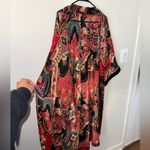 Vintage boho chic long robe with tie waist & velvet trim sleeves Red Size undefined Photo 2