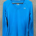 Under Armour  Long Sleeve Shirt Womens Medium Blue Fitted Heat Gear Outdoors Gym Photo 0