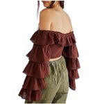 Free People NWT Brown Falling Flower Off Shoulder Ruffled Crop Top Small Photo 2