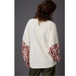 Anthropologie  Bohemian Thermal Waffle Knit Floral Puff Sleeve Top XS Oversized Photo 9