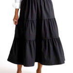 Quince  100% Organic Cotton Tiered Maxi Skirt Black Elasticated Waist Size Large Photo 0