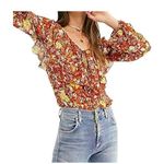 Free People Floral Ruffle Lace Bodysuit | Sheer Long Sleeve | Size Large Photo 0